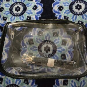 Clear Floral Cosmetic Bag with Strap